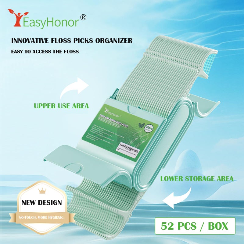EasyHonor Dental Floss Picks,Twin-Line Mint Flavor Dental Flossers, Dual Action Flossing System, Easy Carry and Pick, 156 Count Floss Sticks in 3 Portable case.(Green, Mint) - Image 2