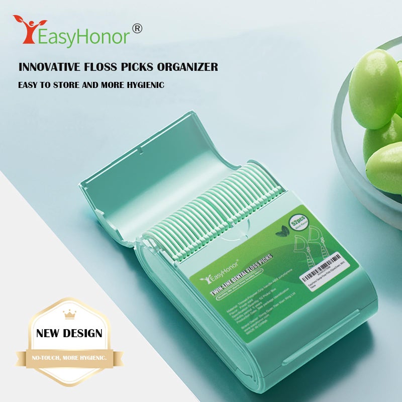 EasyHonor Dental Floss Picks,Twin-Line Mint Flavor Dental Flossers, Dual Action Flossing System, Easy Carry and Pick, 156 Count Floss Sticks in 3 Portable case.(Green, Mint) - Image 4