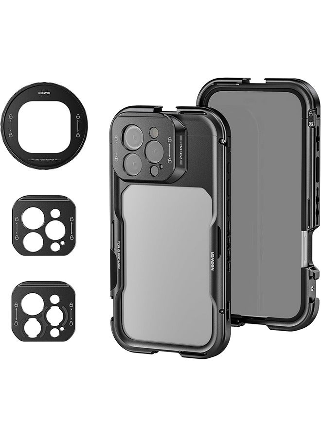 Neewer NEEWER 16 Pro Max Cage, Quick Release Video Rig Phone Stabilizer Compatible with iPhone 16 Pro Max with 67mm Filter Adapter, 17mm Lens Backplate, T Mount Lens Adapter Compatible with Moment, PA074  - Image 1