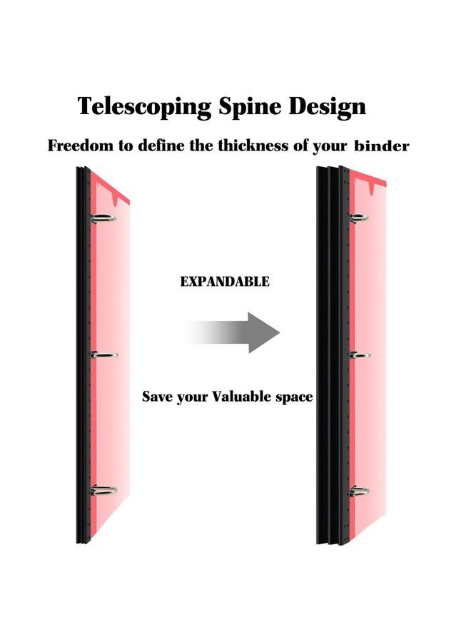 INFUN 1 Inch Telescoping 3 Ring Binder - 1PCS,Flexible Round Binder with Customizable Front Cover and Clear Catalog Pocket, 1 Inch Rings, 225 Sheet Capacity-Red - Image 2