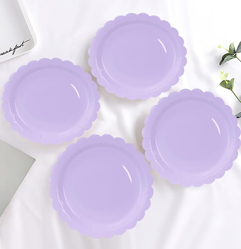 HEIPINIUYE 50 Pieces Light Purple Paper Plates 9 Inch Lavender Scalloped Plates Disposable Dinner Plates for Wedding Baby Shower Birthday Party Dessert Plates - Image 4