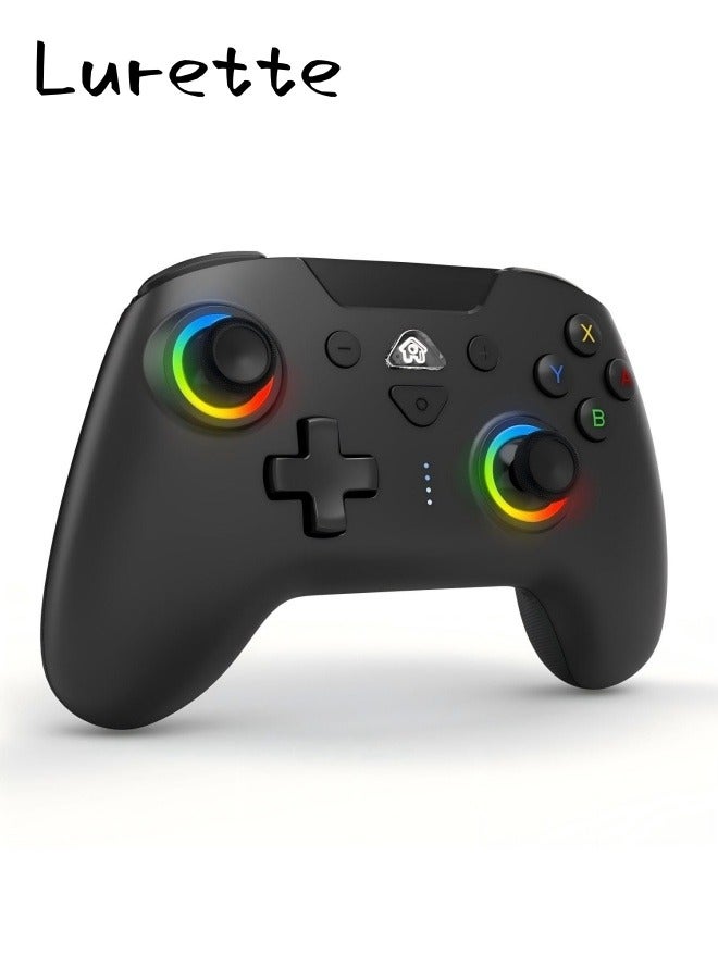 Wireless Switch Controllers for Nintendo Switch, 6-Axis Gyro, Turbo Function, 7-Color RGB Lights, Compatible with Switch1/Switch2/PC (Wired)/iOS, All Functions Included with a Stylish Design and Cute Color - Black - Image 1