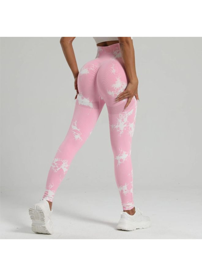 Seamless Smiley Tie-dye Yoga Pants High Waist Peach Hip Tight Pants High Elastic Fitness Pants