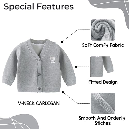 BEMBIKA Woollen Knitted Full Sleeve Sweater for Kids Cardigan Winter Wear Front Button V-Neck Shape Sweater for Baby Boys and Girls (Grey) 6Months-12Months - Image 2