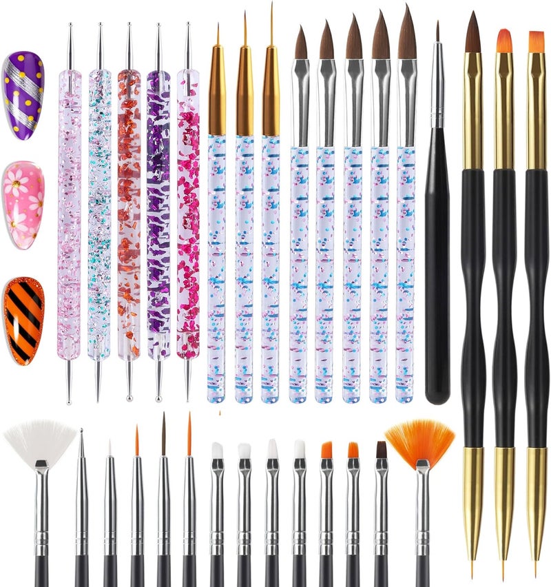 Artdone 31pcs Nail Art Brushes, Nail Art Tool Set, Dotting Tools, Dust Brush,Striping Brushes for Long Lines, Drawing Pen For Gel Polish Design supply - Image 2