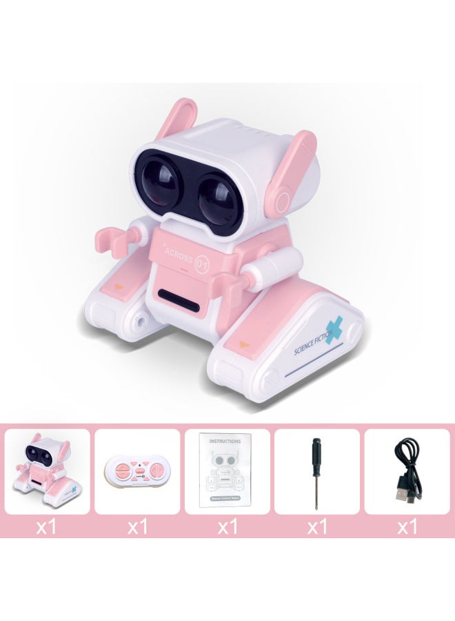 Cross Border 2.4g Mini Robot Smart Remote Control Robot Tray Headset Music Boy Girl Toy-Color:Pink White  - Image 1