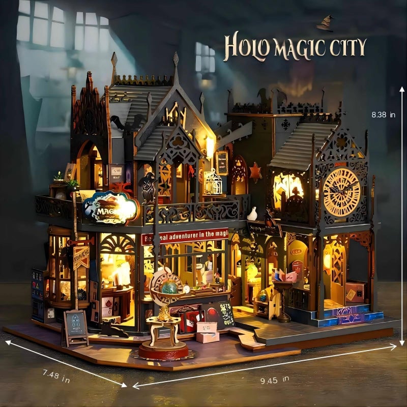 OZJAY Miniature House Kit, Mini House Building Kit with Furniture & LED, Miniature Kit for Adults Teen, Dollhouse Kit for Birthday Christmas, Holo Magic City - Image 4