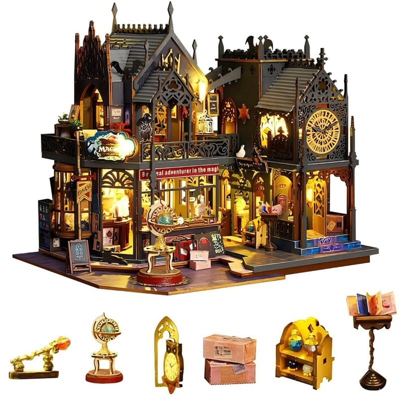 OZJAY Miniature House Kit, Mini House Building Kit with Furniture & LED, Miniature Kit for Adults Teen, Dollhouse Kit for Birthday Christmas, Holo Magic City - Image 1
