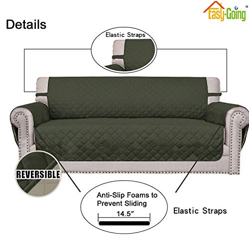 Easy-Going Reversible Oversized Couch Cover for 3 Cushion Couch Sofa Cover for Dogs Water Resistant Furniture Protector Cover with Foam Sticks for Pet (Oversized Sofa, Army Green/Beige) - Image 3