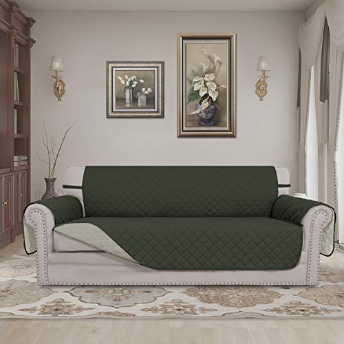 Easy-Going Reversible Oversized Couch Cover for 3 Cushion Couch Sofa Cover for Dogs Water Resistant Furniture Protector Cover with Foam Sticks for Pet (Oversized Sofa, Army Green/Beige) - Image 2