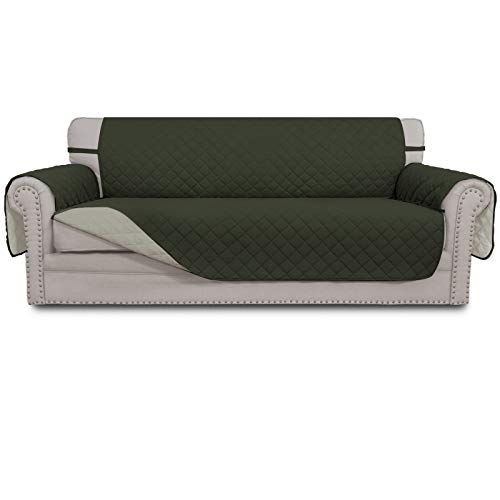 Easy-Going Reversible Oversized Couch Cover for 3 Cushion Couch Sofa Cover for Dogs Water Resistant Furniture Protector Cover with Foam Sticks for Pet (Oversized Sofa, Army Green/Beige) - Image 1