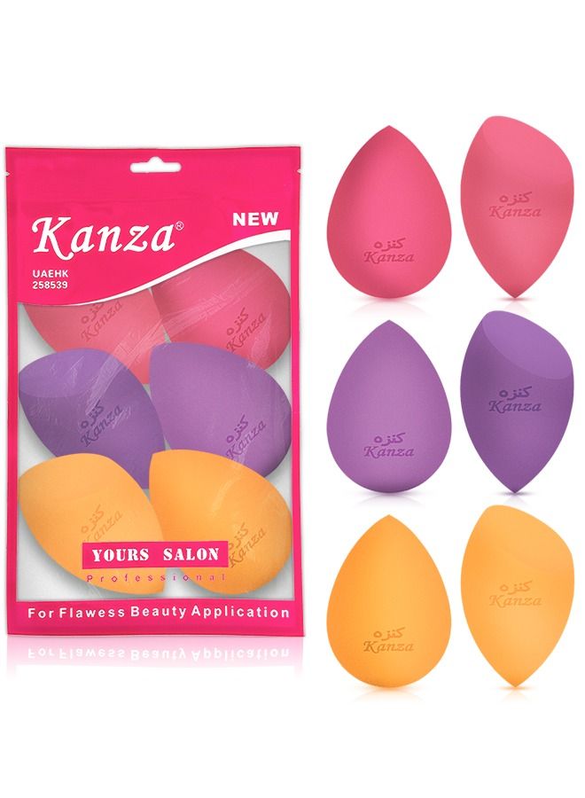 Kanza مجموعة إسفنجة مكياج مكونة من 6 قطع من منتفخة مكياج بيوتي بلندر للوجه، مجموعة منتفخة من القطيفة لبودرة معدنية فضفاضة، أداة وضع كريم الأساس، مجموعة أدوات مكياج - Image 1