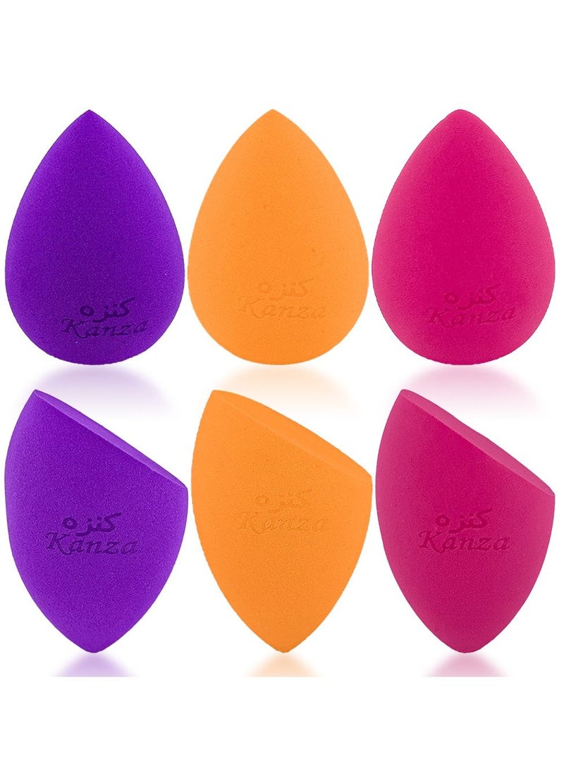 Kanza مجموعة إسفنجة مكياج مكونة من 6 قطع من منتفخة مكياج بيوتي بلندر للوجه، مجموعة منتفخة من القطيفة لبودرة معدنية فضفاضة، أداة وضع كريم الأساس، مجموعة أدوات مكياج - Image 2