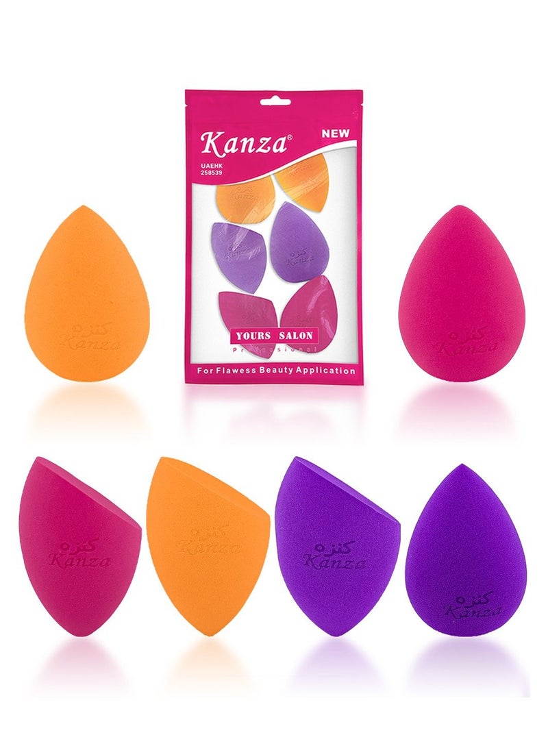 Kanza مجموعة إسفنجة مكياج مكونة من 6 قطع من منتفخة مكياج بيوتي بلندر للوجه، مجموعة منتفخة من القطيفة لبودرة معدنية فضفاضة، أداة وضع كريم الأساس، مجموعة أدوات مكياج - Image 4
