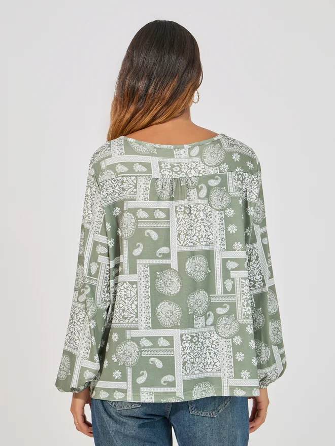 Aria Romance ARIA ROMANCE Patchwork Print Relaxed Fit Top