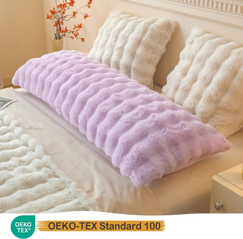 LIFEREVO Fluffy Faux Rabbit Fur Body Pillow Cover, Cozy Light Purple Bubble Shaggy Plush Bed Body Pillowcase with Zipper, Long 20"x54" Fuzzy Furry Pillow Case for Bedroom Home Decoration, Lavender - Image 3