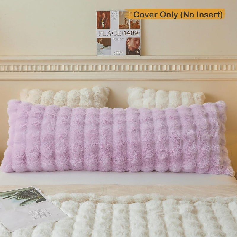 LIFEREVO Fluffy Faux Rabbit Fur Body Pillow Cover, Cozy Light Purple Bubble Shaggy Plush Bed Body Pillowcase with Zipper, Long 20"x54" Fuzzy Furry Pillow Case for Bedroom Home Decoration, Lavender - Image 2