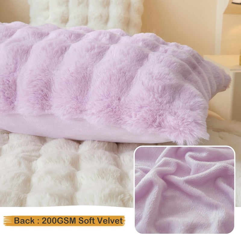 LIFEREVO Fluffy Faux Rabbit Fur Body Pillow Cover, Cozy Light Purple Bubble Shaggy Plush Bed Body Pillowcase with Zipper, Long 20"x54" Fuzzy Furry Pillow Case for Bedroom Home Decoration, Lavender - Image 5