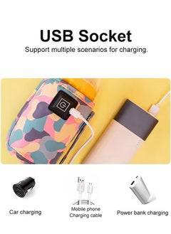 جيفت حقيبة تسخين حليب بمنفذ USB، سخان زجاجات سريع جديد للسفر، سخان زجاجات محمول للسيارة، سخان زجاجات أثناء التنقل مزود بكابلات USB، يحافظ على درجة حرارة مثالية ودفء لطيف (وردي).  - Image 3