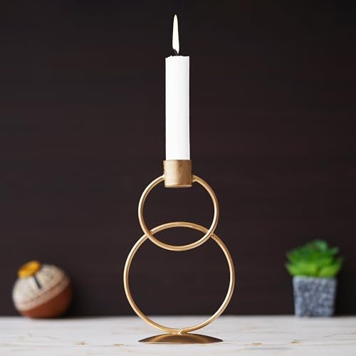 Webelkart Premium Decorative Rings Candlestick Holder for Home and Dining Table Decor/Tealight Candle Holder for Home and Office Decor - (6.5 inches Gold) (Pack of 1) - Image 1
