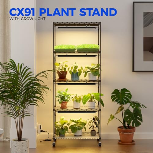 Barrina CX91 5-Tier Plant Stand with Grow Lights for Indoor Plants, Metal Plant Shelf Display Rack with 1.6FT 25W(Per Light) Full Spectrum Plant Lights for Indoor, Balcony, Living Room, 23.6x13.8x59IN - Image 2