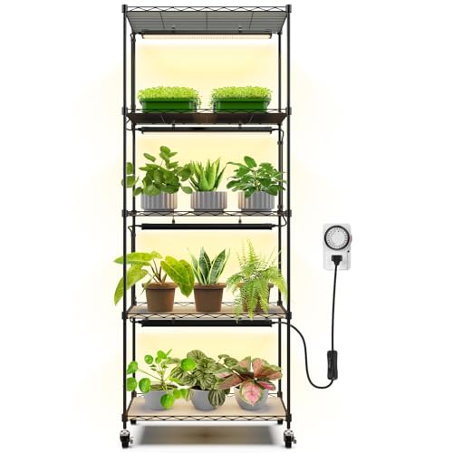 Barrina CX91 5-Tier Plant Stand with Grow Lights for Indoor Plants, Metal Plant Shelf Display Rack with 1.6FT 25W(Per Light) Full Spectrum Plant Lights for Indoor, Balcony, Living Room, 23.6x13.8x59IN - Image 1