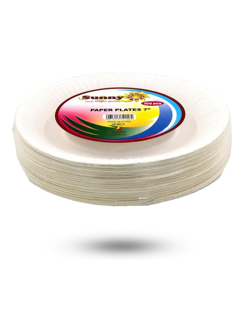 صني مجموعة ساني ١٠٠ طبق ورقي للاستخدام مرة واحدة، مقاس ٧ بوصات - Image 3