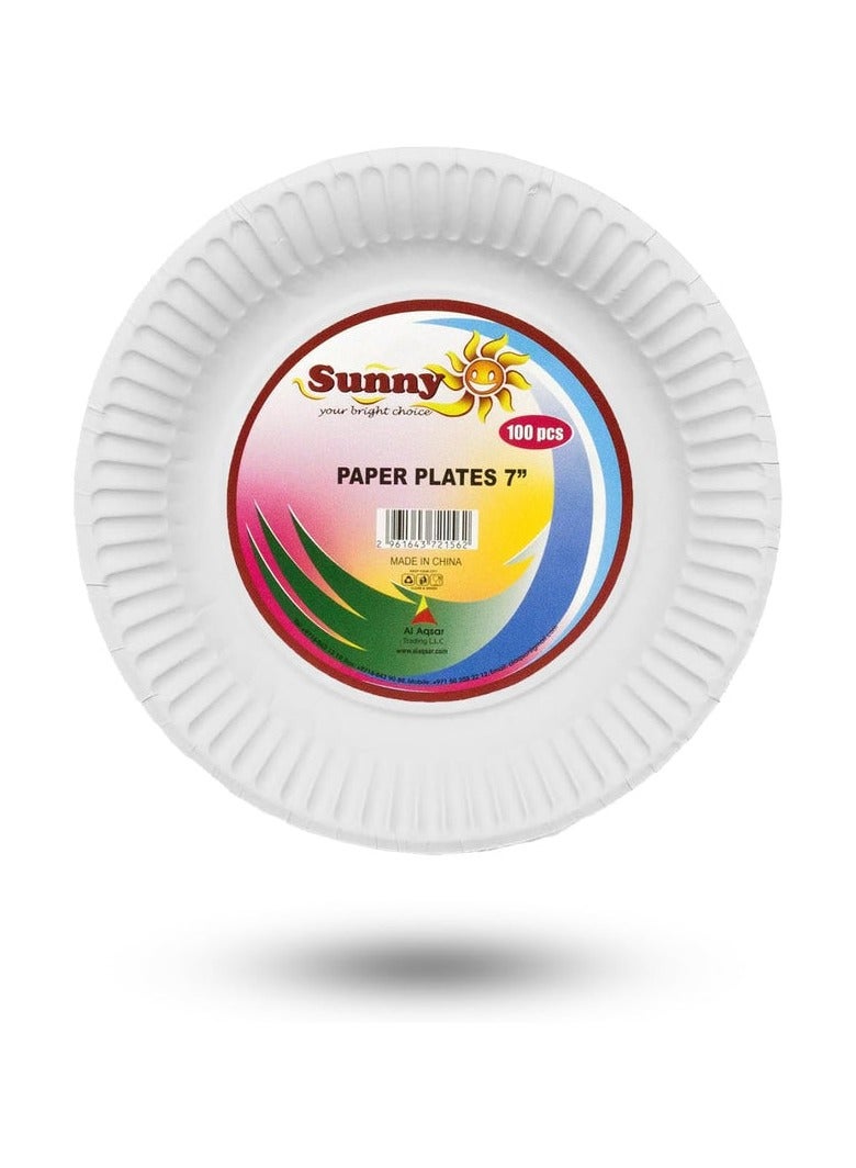 صني مجموعة ساني ١٠٠ طبق ورقي للاستخدام مرة واحدة، مقاس ٧ بوصات - Image 1