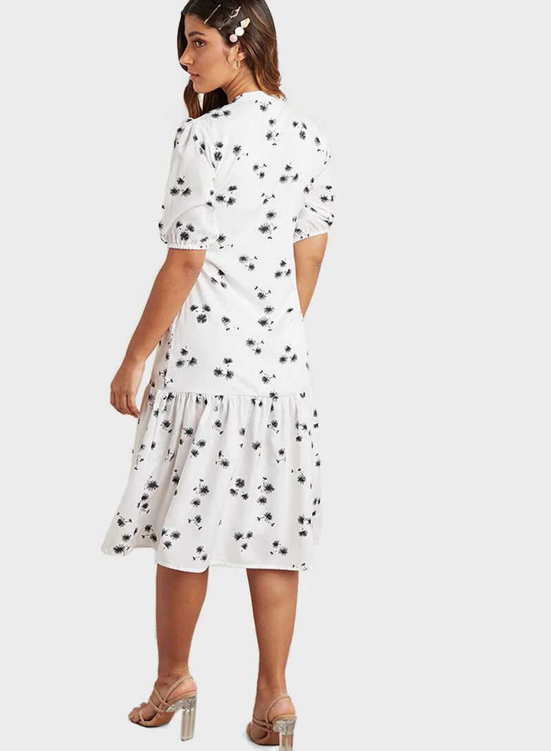Styli Floral Print Pleated Dress