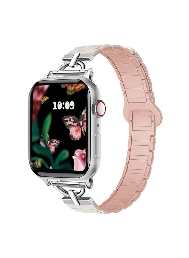 Suitable For Apple Watch For ApplewatchS10 Magnetic Two-color Small Waist Silicone Strap Girls 2025 New-Color:38/40/41/s10(42) Starlight With Powder Sand  - Image 1