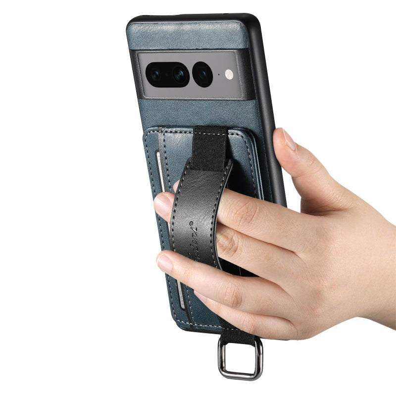 Suteni For Googel Pixel 10 H13 Card Wallet Wrist Strap Holder Pu Phone Case(Blue) - Image 4