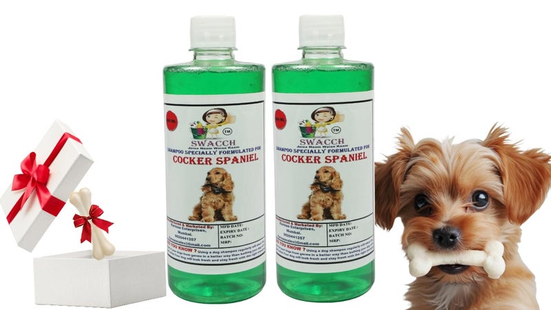 swacch Shampoo | Puppy Safe Shampoo | Cocker Spaniel Dog Shampoo (500ml) (Pack of 2) Neem Alovera + Small White Bone | Dog Chew Bones | Teething chew Toy | Dental Teething | Combo Pack - Image 1
