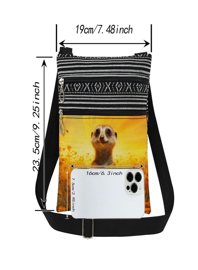 XiaoGalaee Meerkat Print Women Crossbody Bag Golden Floral Print Adjustable Shoulder Strap Messenger Bag for Adult Nature Lover Birthday Gift for Friend Sister Men - Image 4