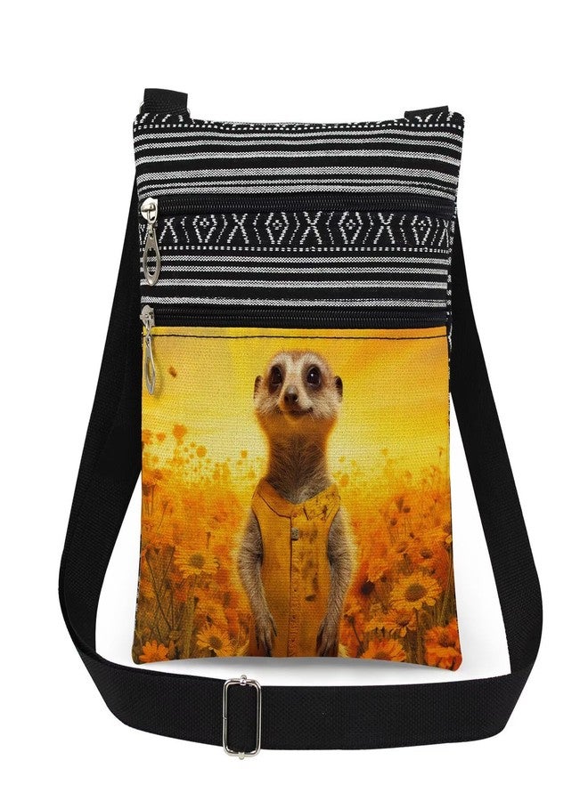 XiaoGalaee Meerkat Print Women Crossbody Bag Golden Floral Print Adjustable Shoulder Strap Messenger Bag for Adult Nature Lover Birthday Gift for Friend Sister Men - Image 1