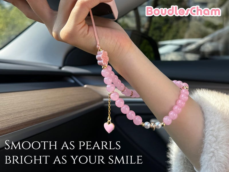 BoudlesCham Phone Charm Cute Pink Pearl Beaded Phone Wrist Strap for Women, Phone Charms Strap for iPhone Charm Strap & Phone Case Charms, Camera Wrist Strap Cute, Gift for Birthdays & Holidays - Image 2