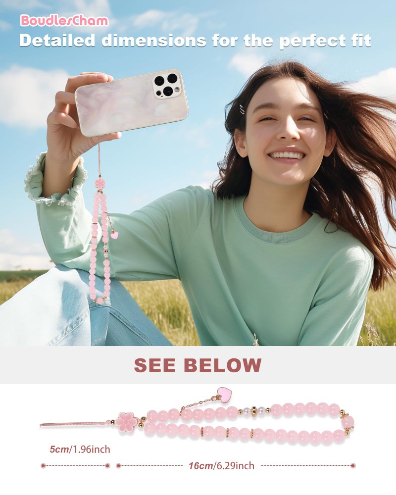 BoudlesCham Phone Charm Cute Pink Pearl Beaded Phone Wrist Strap for Women, Phone Charms Strap for iPhone Charm Strap & Phone Case Charms, Camera Wrist Strap Cute, Gift for Birthdays & Holidays - Image 5