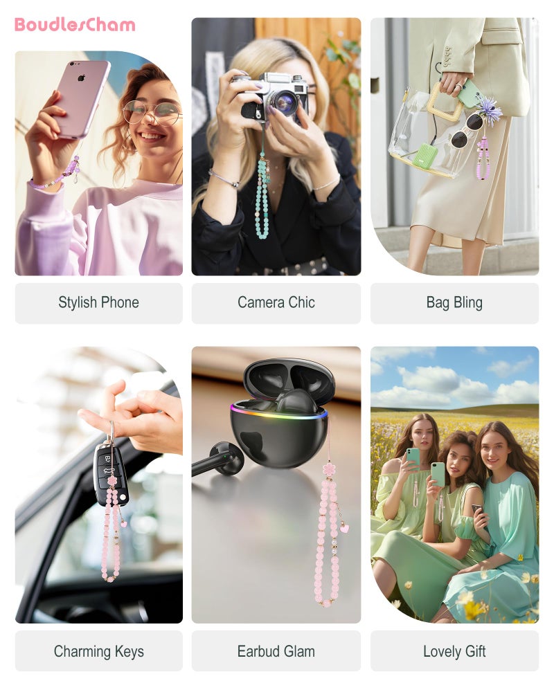 BoudlesCham Phone Charm Cute Pink Pearl Beaded Phone Wrist Strap for Women, Phone Charms Strap for iPhone Charm Strap & Phone Case Charms, Camera Wrist Strap Cute, Gift for Birthdays & Holidays - Image 4