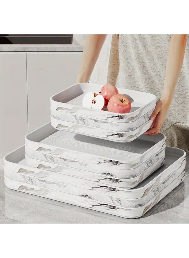 Grey Marble Pattern Extra Large Plastic Dinner Plate Dessert Salad Bread Sandwich Breakfast Tray Family Restaurant Main Course Noodles Pasta Rice Serving Tableware Set For Party Outdoor Camping Coffee - Image 1