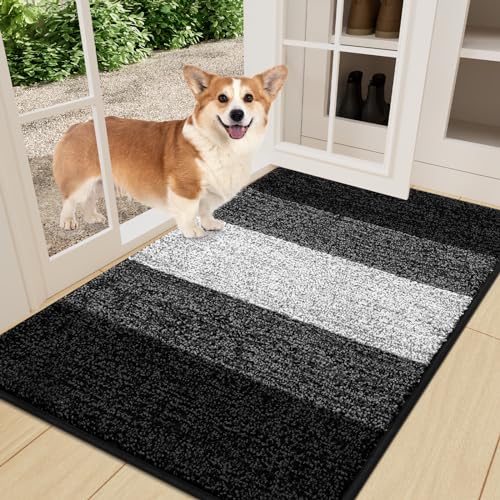 Smiry Dog Door Mat for Muddy Paws Absorbs Moisture and Dirt LowProfile Entryway Mat with NonSlip Backing Entry Indoor Outdoor Doormat for Inside Floor 36x24 Inches Black Striped