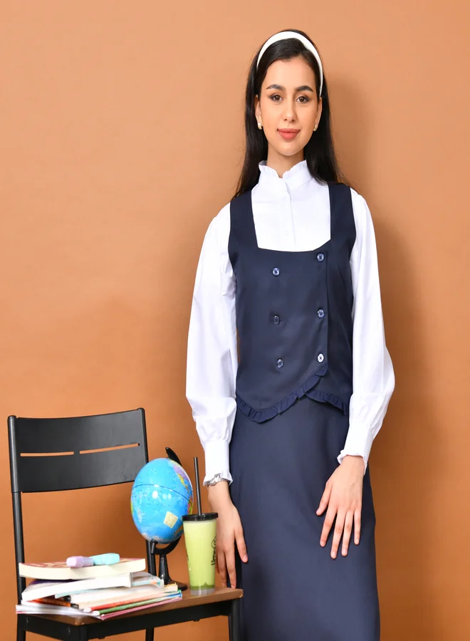 HAWRAA ABAYA French design two-piece school set: vest with bell-bottom skirt - secondary (navy blue)