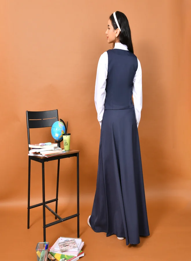 HAWRAA ABAYA French design two-piece school set: vest with bell-bottom skirt - secondary (navy blue)