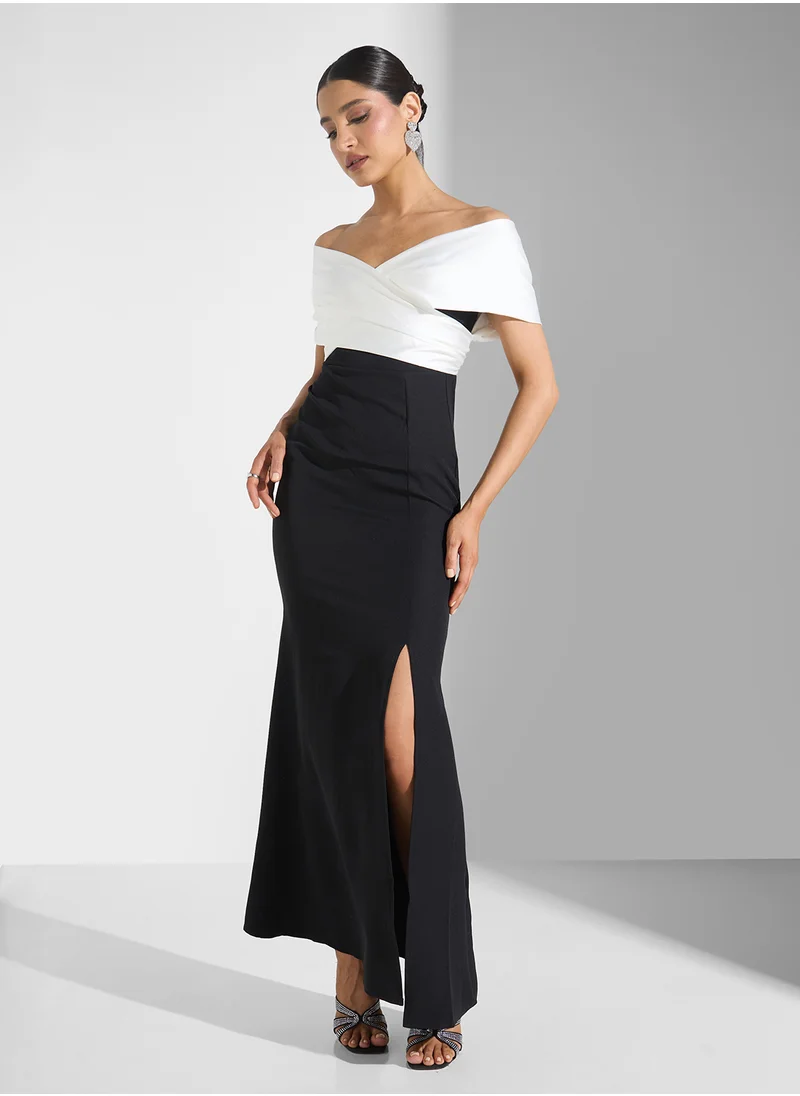 Ella Limited Edition Contrast Toned Off Shoulder Dress