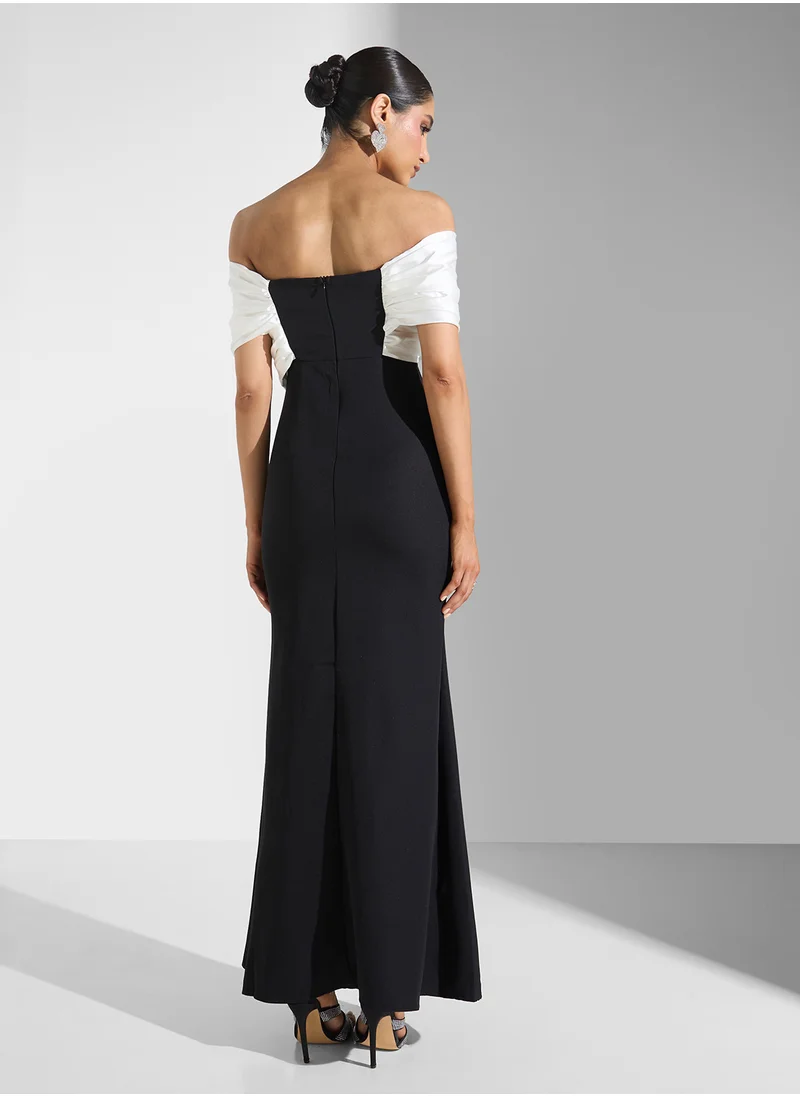 Ella Limited Edition Contrast Toned Off Shoulder Dress