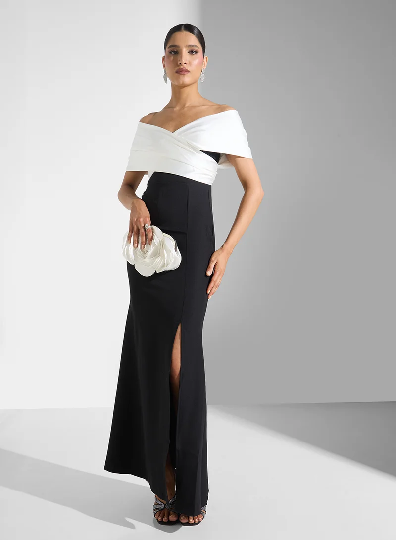Ella Limited Edition Contrast Toned Off Shoulder Dress