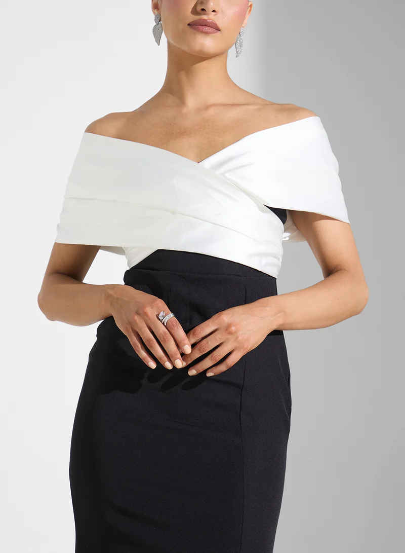 Ella Limited Edition Contrast Toned Off Shoulder Dress