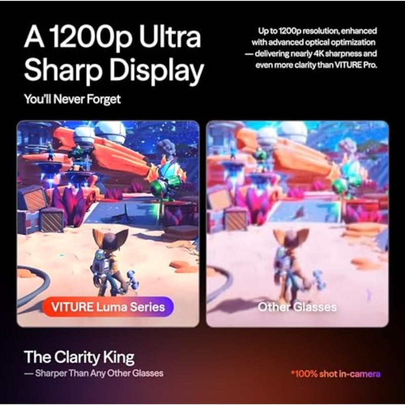 نظارات VITURE Luma Pro XR - شاشة فائقة الوضوح مقاس 152 بوصة 1200 بكسل 120 هرتز، 52 درجة مجال رؤية، فيلم كهربائي، صوت Harman، نظارات AR لأجهزة iPhone 17/16/15، Android، Mac، الكمبيوتر الشخصي، Steam Deck، Switch 2-Regular - Image 3