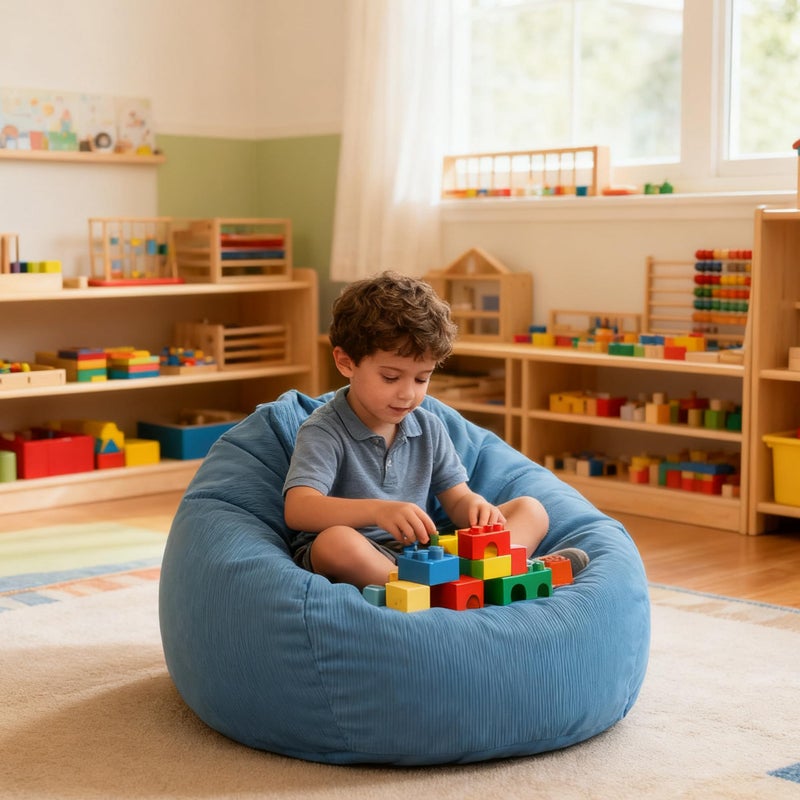 LPMOERA Bean Bag Chair Memory Foam Bean Bag Chairs for Kids/Teens with Filling Round Kids Bean Bag Chair for Living Room Bedroom College Dorm Reading Chair - Image 4