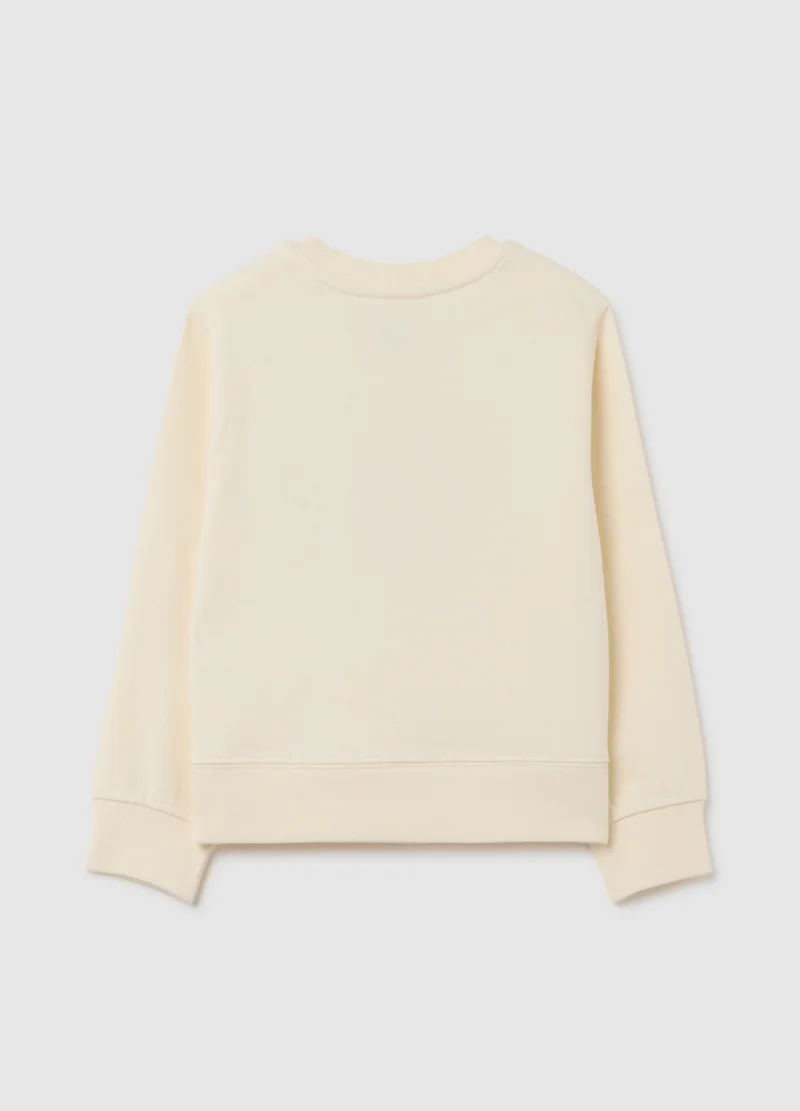 او في اس GIRLS' BEIGE PURE COTTON SWEATSHIRT REGULAR FIT