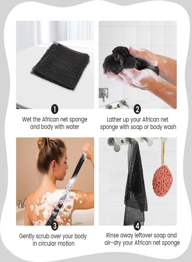 ZOCY African Net Sponge, Authentic Exfoliating Body Scrubber for Bath and Shower, Multiple Textures with Gentle Deep Exfoliating and Rich Lather for All Skins (Black) - Image 5