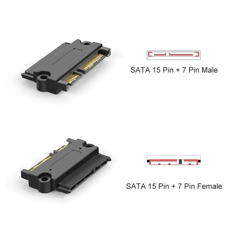 CableCreation 2-Pack SATA 22Pin (7+15 Pin) Male to SATA 22 Pin (7+15Pin) Female Adapter Converter, SATA Male to Female Adapter - Image 2